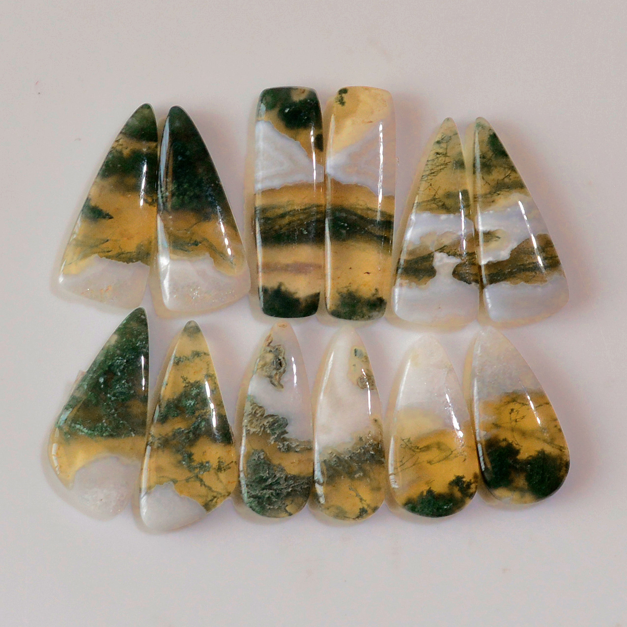 6 Pairs 105 Cts Natural Green Moss Agate Cabochon Gemstone Handmade Earrings Pairs Lot 22x13 17x5mm 18787