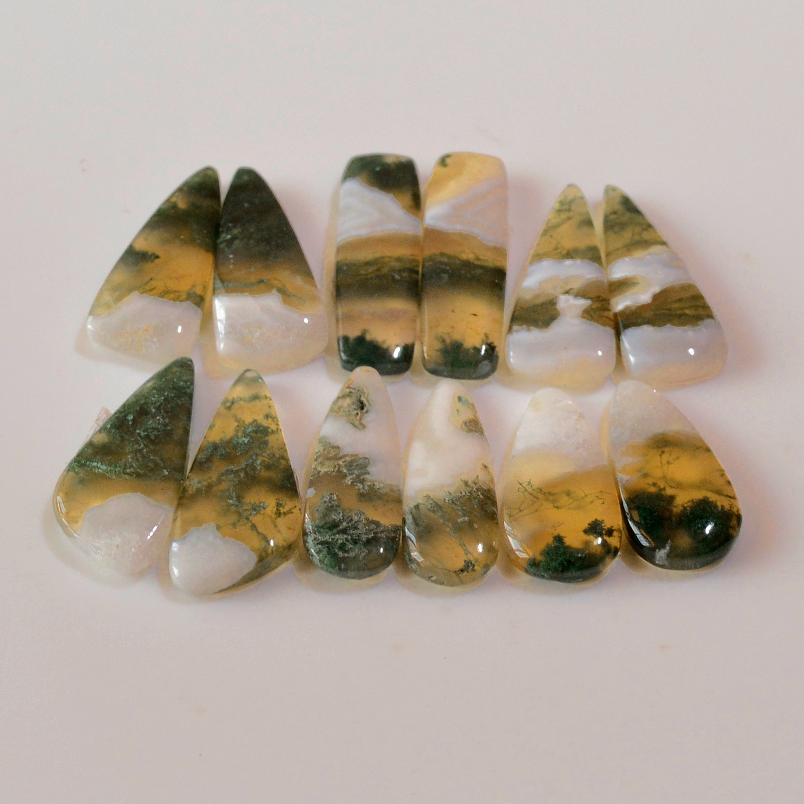 6  Pairs 105 Cts Natural Green Moss Agate Cabochon Gemstone Handmade Earrings Pairs Lot 22x13 17x5mm 18787