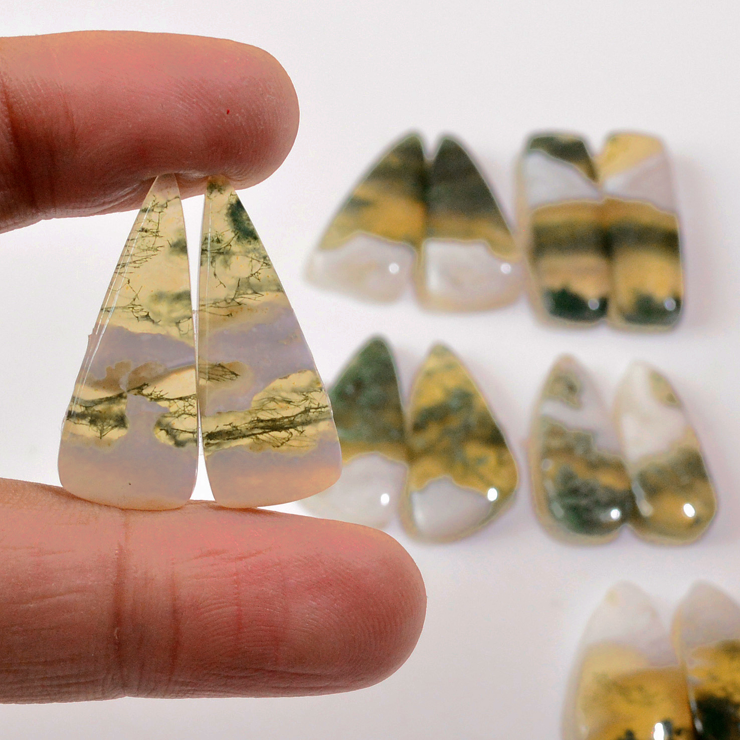6  Pairs 105 Cts Natural Green Moss Agate Cabochon Gemstone Handmade Earrings Pairs Lot 22x13 17x5mm 18787