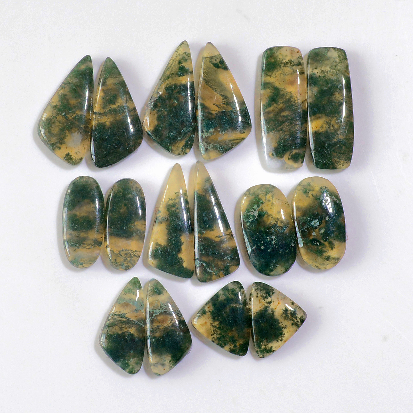 8 Pairs 150 Cts Natural Green Moss Agate Cabochon Gemstone Handmade Earrings Pairs Lot 27x9 15x11mm 18790
