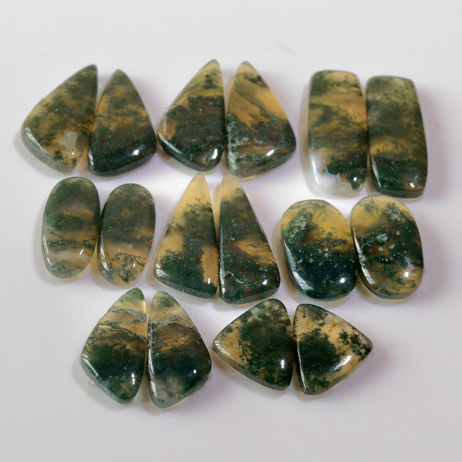 8 Pairs 150 Cts Natural Green Moss Agate Cabochon Gemstone Handmade Earrings Pairs Lot 27x9 15x11mm 18790