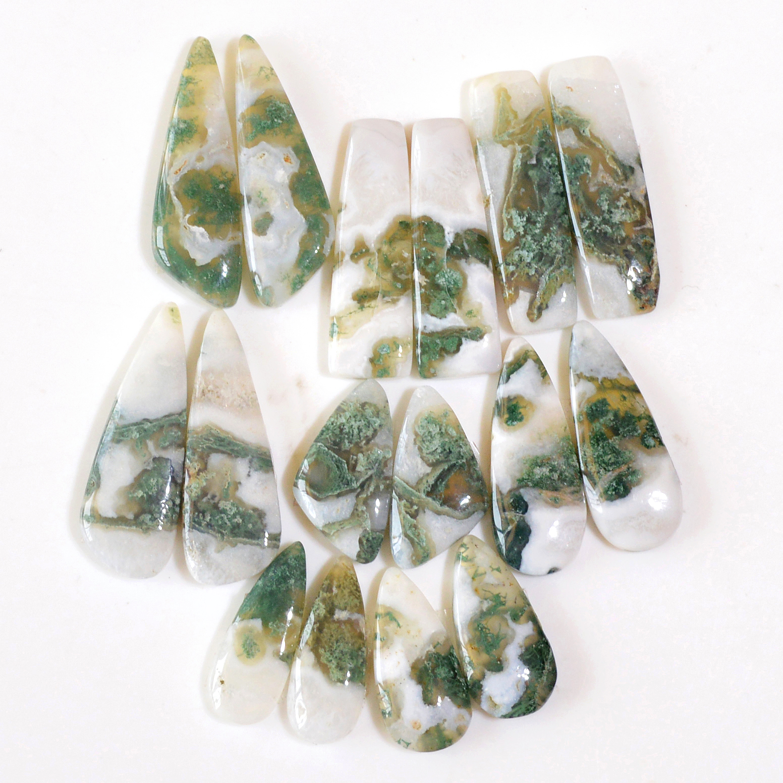 8 Pairs 168 Cts Natural Green Moss Agate Cabochon Gemstone Handmade Earrings Pairs Lot 30x9 19x8mm 18791