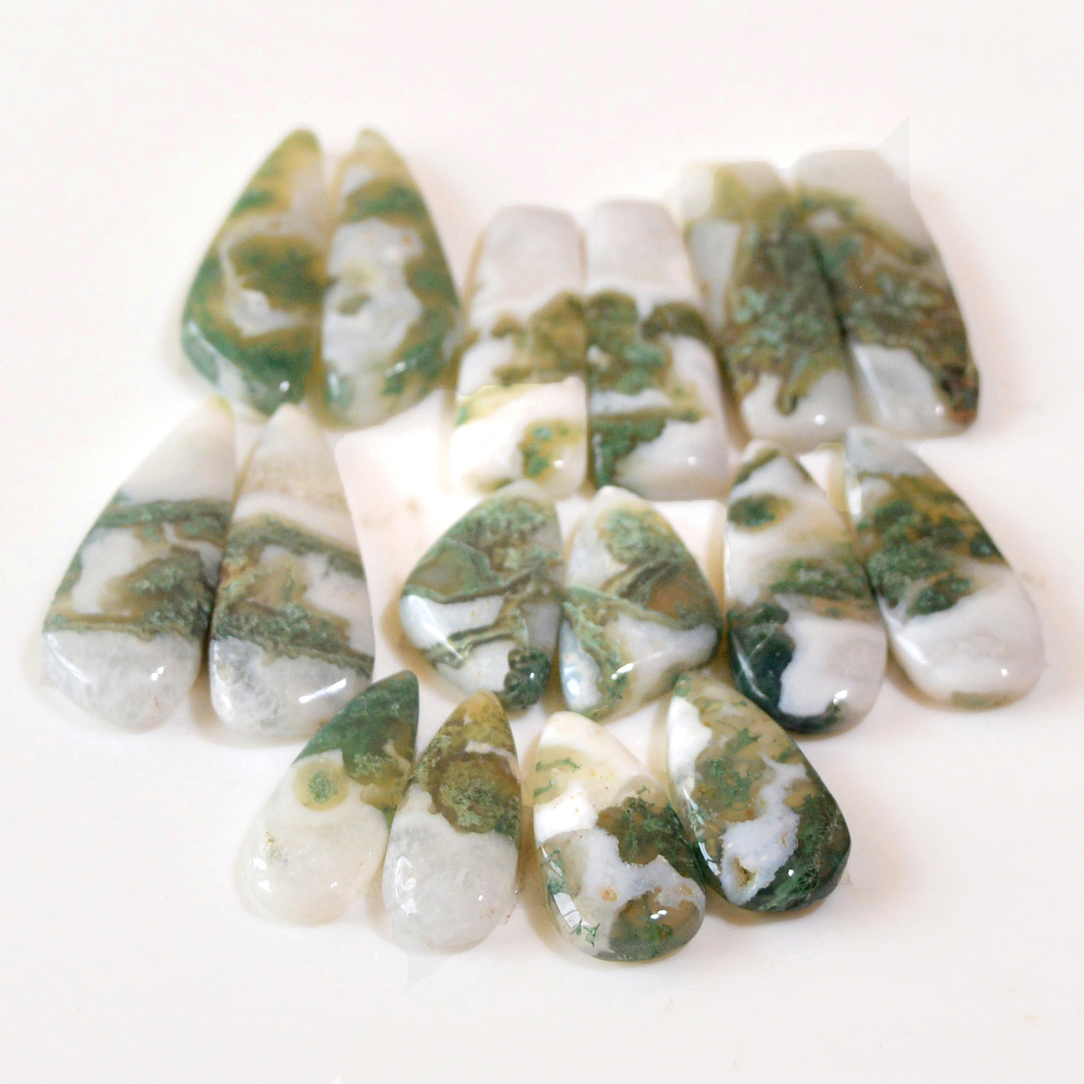8 Pairs 168 Cts Natural Green Moss Agate Cabochon Gemstone Handmade Earrings Pairs Lot 30x9 19x8mm 18791
