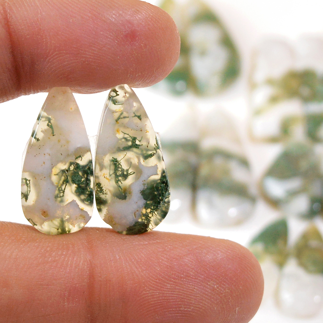 8 Pairs 168 Cts Natural Green Moss Agate Cabochon Gemstone Handmade Earrings Pairs Lot 30x9 19x8mm 18791