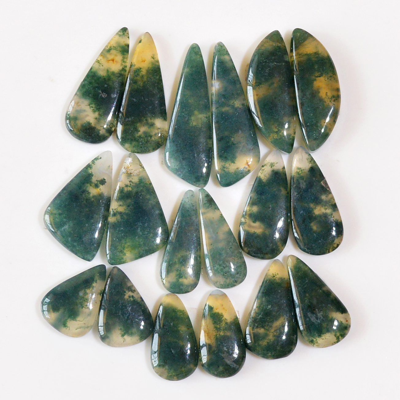 9 Pairs 158 Cts Natural Green Moss Agate Cabochon Gemstone Hnadmade Earrings Pairs Lot 30x8 16x8mm 18792