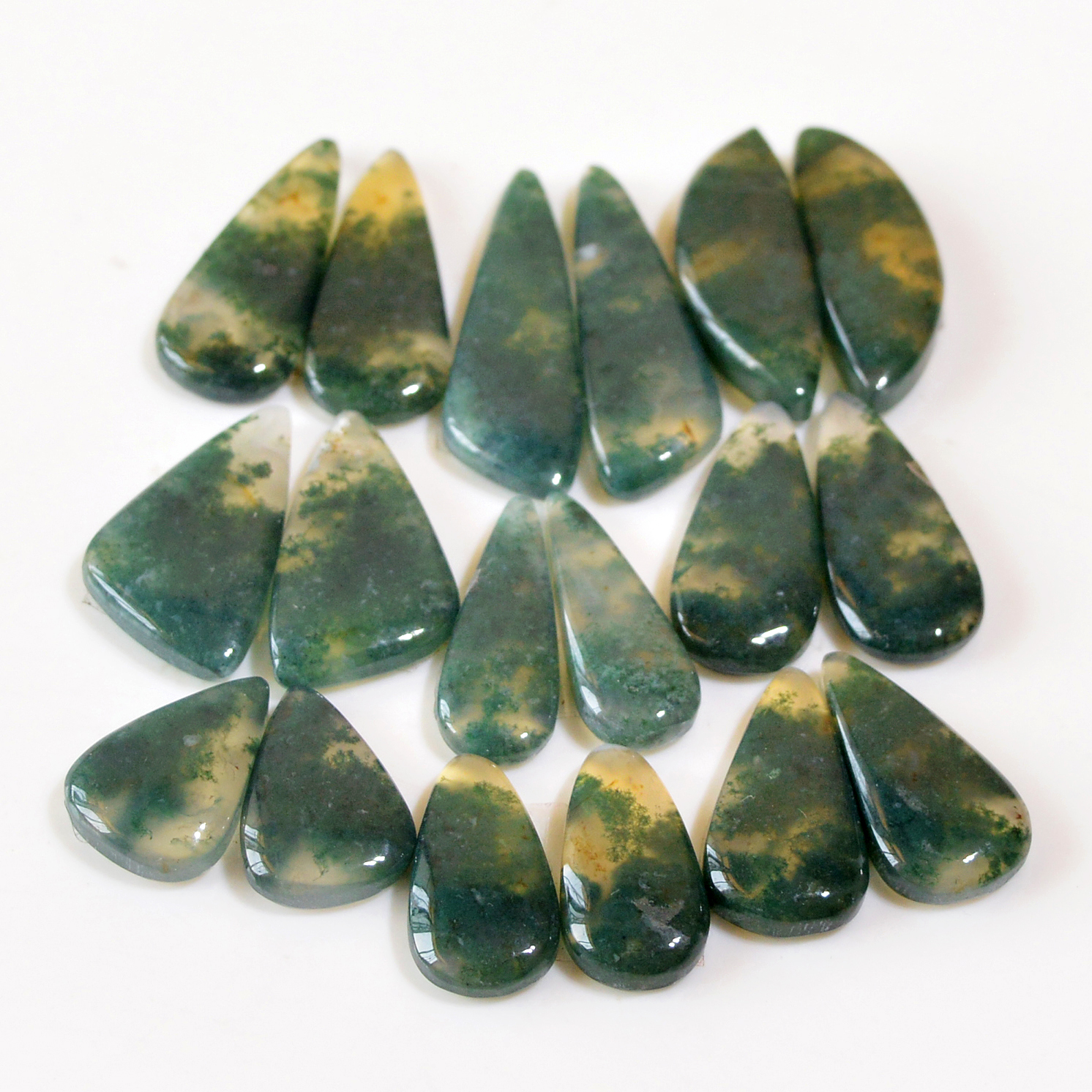 9 Pairs 158 Cts Natural Green Moss Agate Cabochon Gemstone Hnadmade Earrings Pairs Lot 30x8 16x8mm 18792
