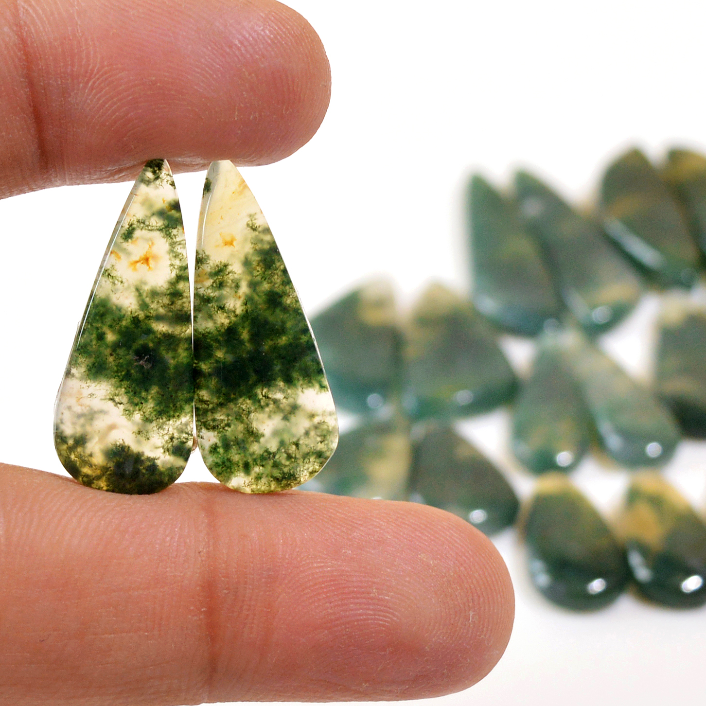 9 Pairs 158 Cts Natural Green Moss Agate Cabochon Gemstone Hnadmade Earrings Pairs Lot 30x8 16x8mm 18792