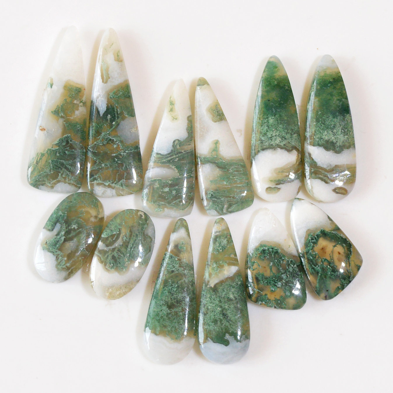 6 Pairs 149 Cts Natural Green Moss Agate Cabochon Gemstone Hnadmade Earrings Pairs Lot 32x9 16x8mm 18793