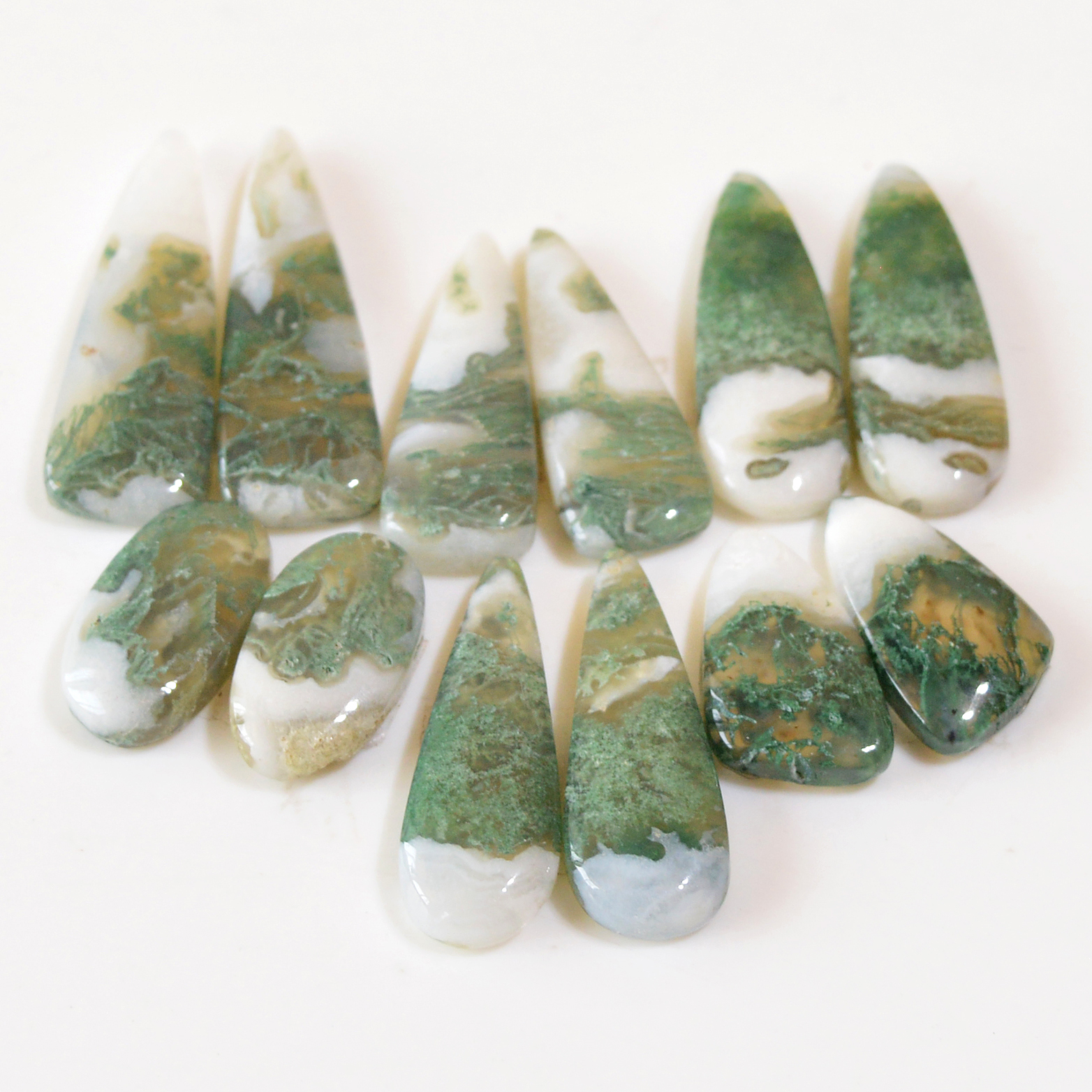 6 Pairs 149 Cts Natural Green Moss Agate Cabochon Gemstone Hnadmade Earrings Pairs Lot 32x9 16x8mm 18793