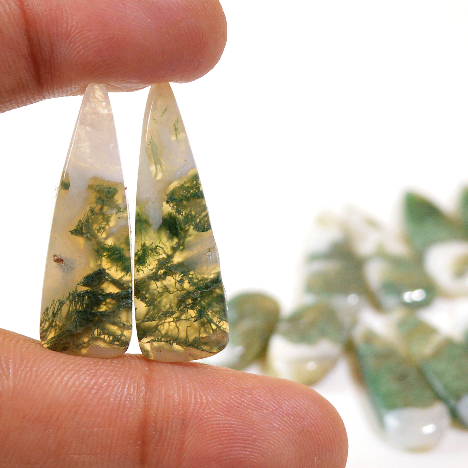 6 Pairs 149 Cts Natural Green Moss Agate Cabochon Gemstone Hnadmade Earrings Pairs Lot 32x9 16x8mm 18793