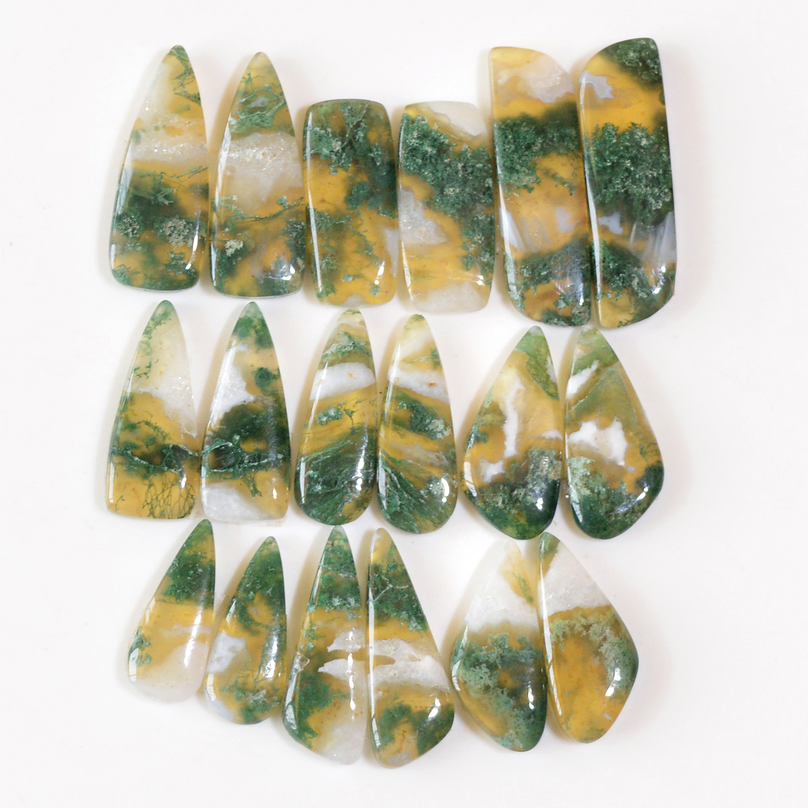 9 Pairs 202 Cts Natural Green Moss Agate Cabochon Gemstone Hnadmade Earrings Pairs Lot 32x8 21x7mm 18794