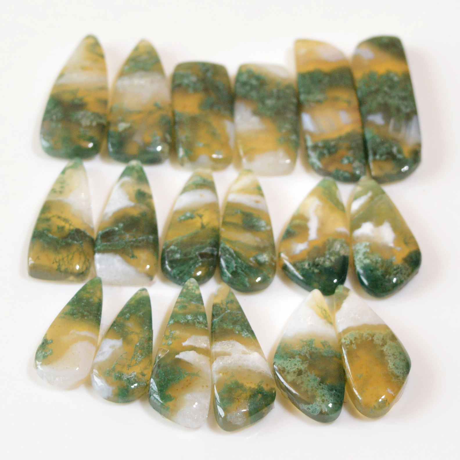 9 Pairs 202 Cts Natural Green Moss Agate Cabochon Gemstone Hnadmade Earrings Pairs Lot 32x8 21x7mm 18794