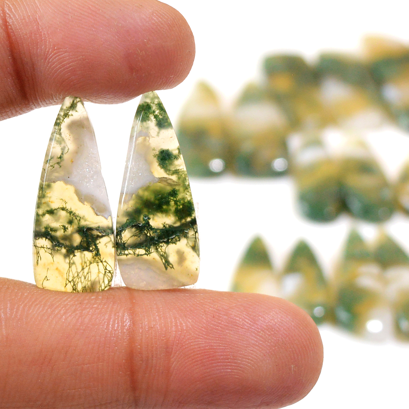 9 Pairs 202 Cts Natural Green Moss Agate Cabochon Gemstone Hnadmade Earrings Pairs Lot 32x8 21x7mm 18794