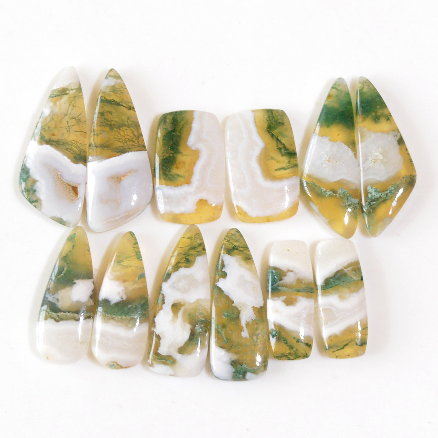 6 Pairs 131 Cts Natural Green Moss Agate Cabochon Gemstone Dangle Earrings Pairs Lot 28x10 20x6mm 18795