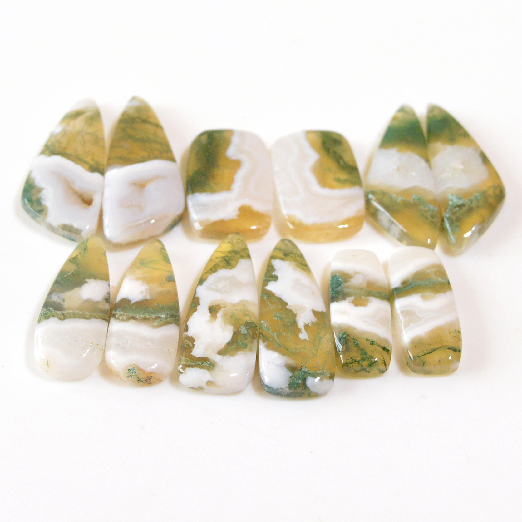6 Pairs 131 Cts Natural Green Moss Agate Cabochon Gemstone Dangle Earrings Pairs Lot 28x10 20x6mm 18795