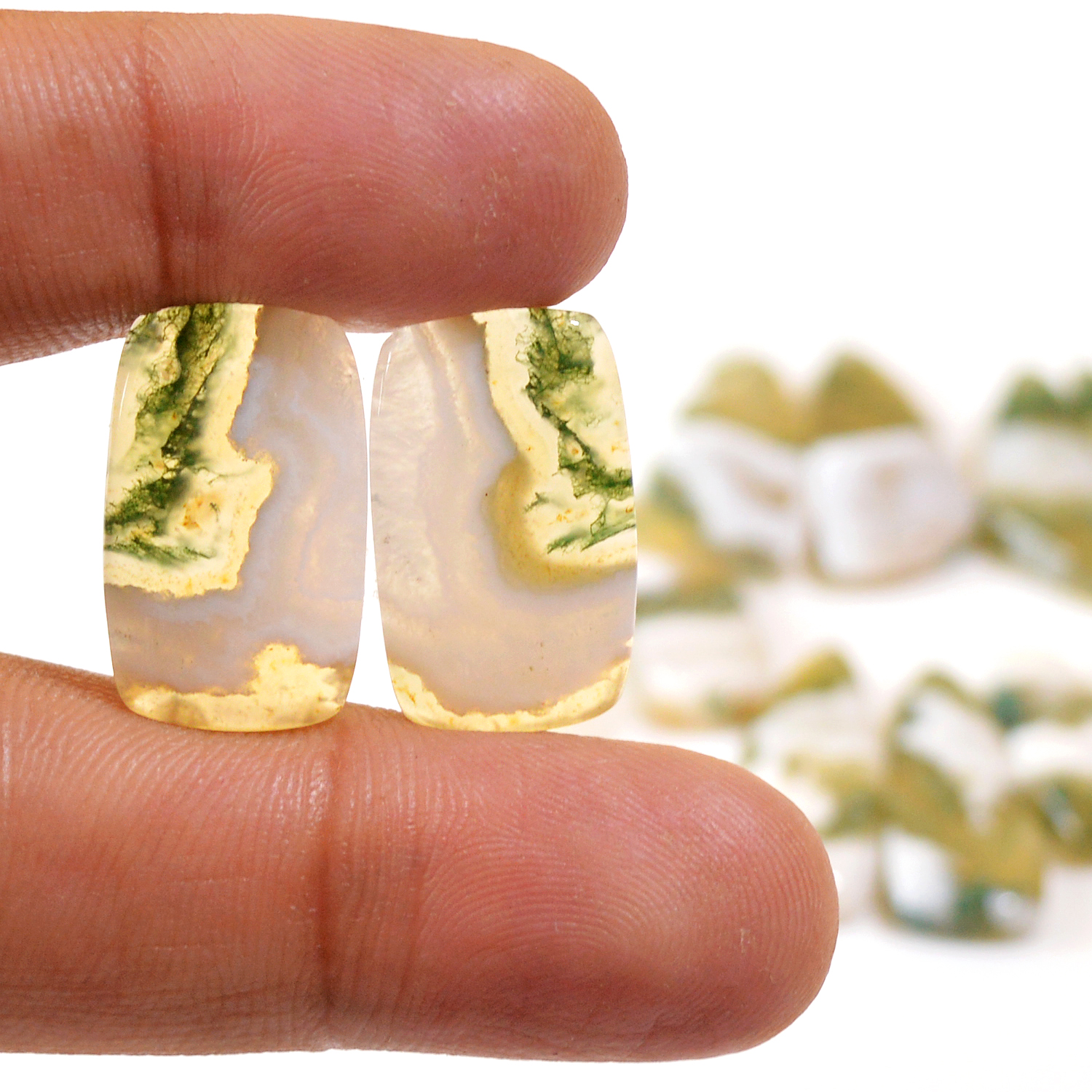 6 Pairs 131 Cts Natural Green Moss Agate Cabochon Gemstone Dangle Earrings Pairs Lot 28x10 20x6mm 18795