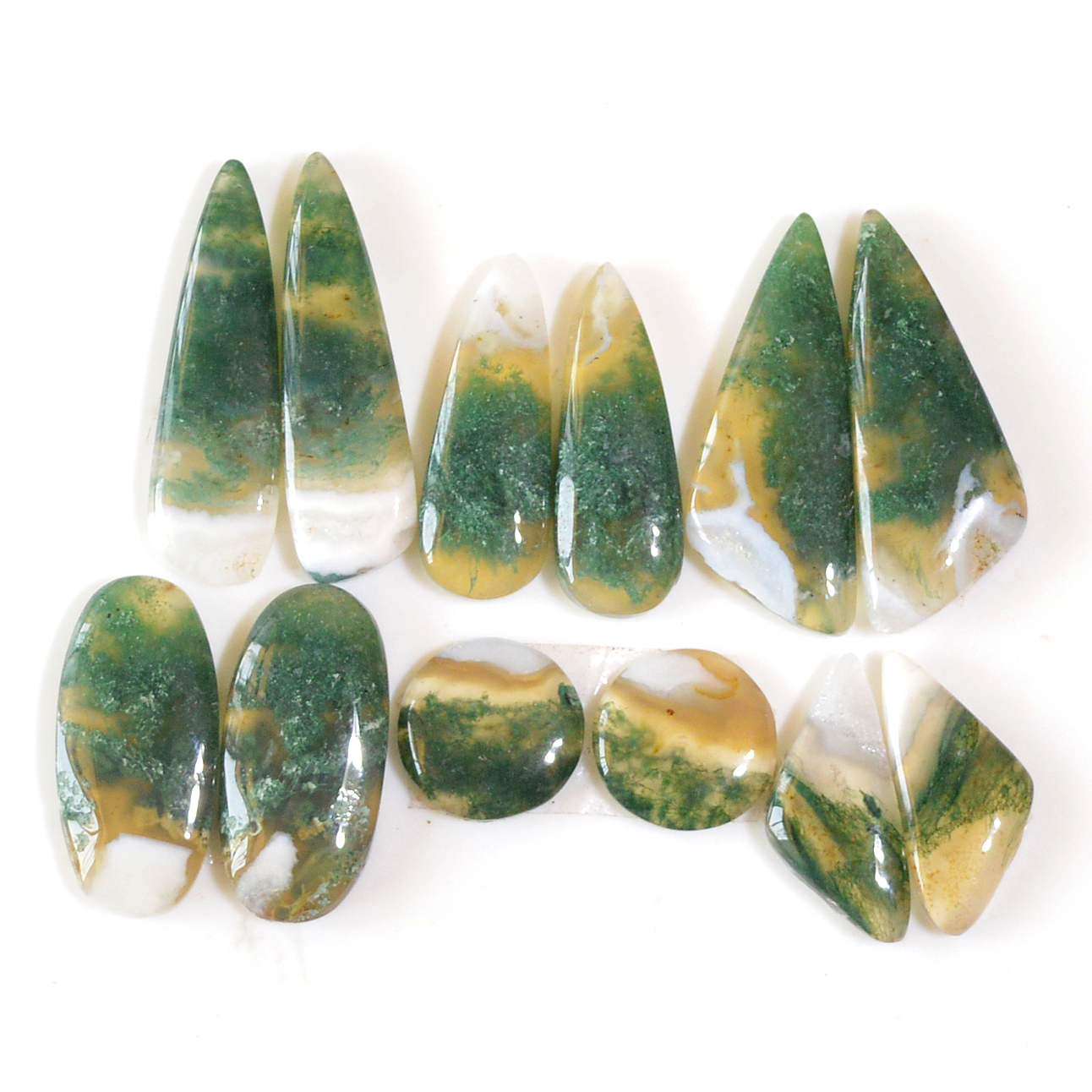 6 Pairs 110 Cts Natural Green Moss Agate Cabochon Gemstone Dangle Earrings Pairs Lot 28x10 11x11mm 18796