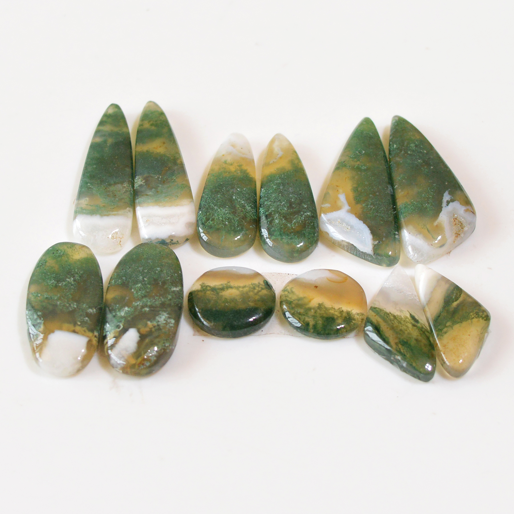 6 Pairs 110 Cts Natural Green Moss Agate Cabochon Gemstone Dangle Earrings Pairs Lot 28x10 11x11mm 18796