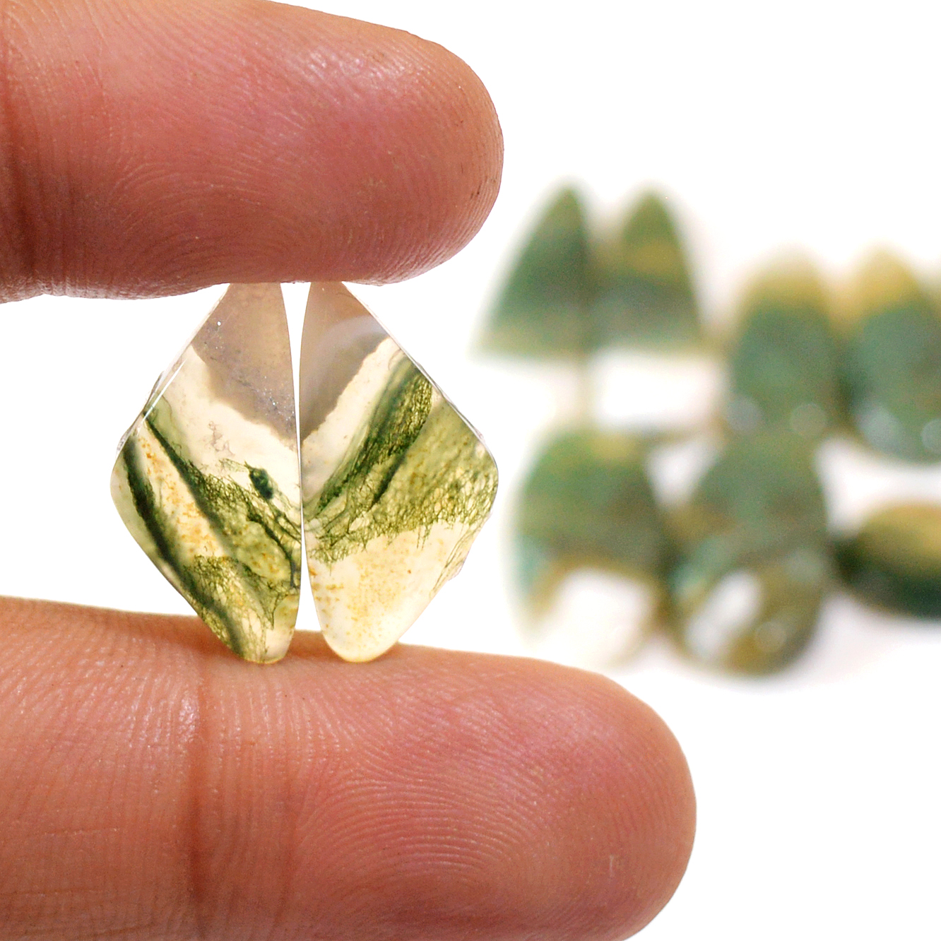 6 Pairs 110 Cts Natural Green Moss Agate Cabochon Gemstone Dangle Earrings Pairs Lot 28x10 11x11mm 18796