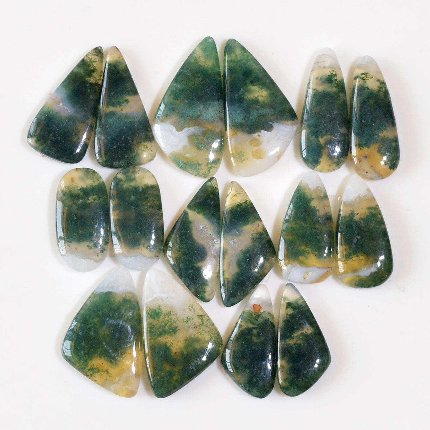 8 Pairs 152 Cts Natural Green Moss Agate Cabochon Gemstone Dangle Earrings Pairs Lot 26x12 18x8mm 18798