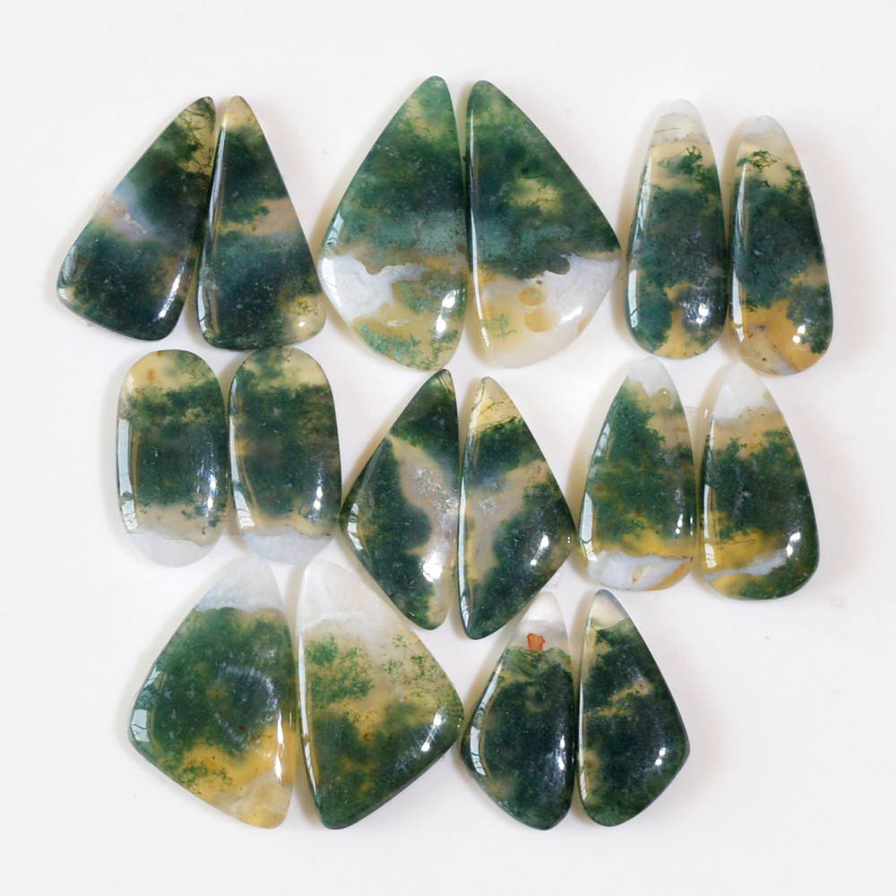 Image of 8 Pairs 152 Cts Natural Green Moss Agate Cabochon Gemstone Dangle Earrings Pairs Lot 26x12 18x8mm #18798