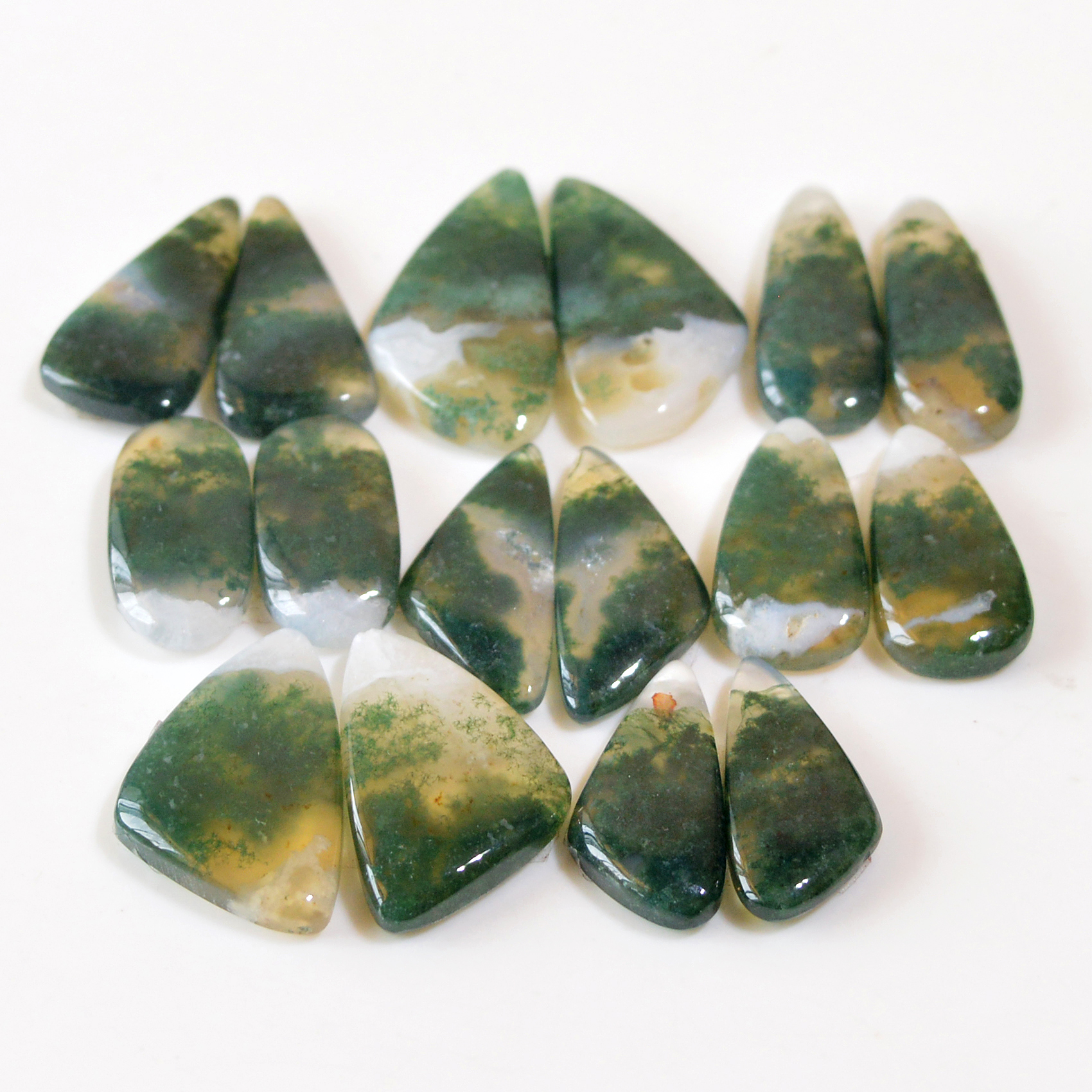 8 Pairs 152 Cts Natural Green Moss Agate Cabochon Gemstone Dangle Earrings Pairs Lot 26x12 18x8mm 18798
