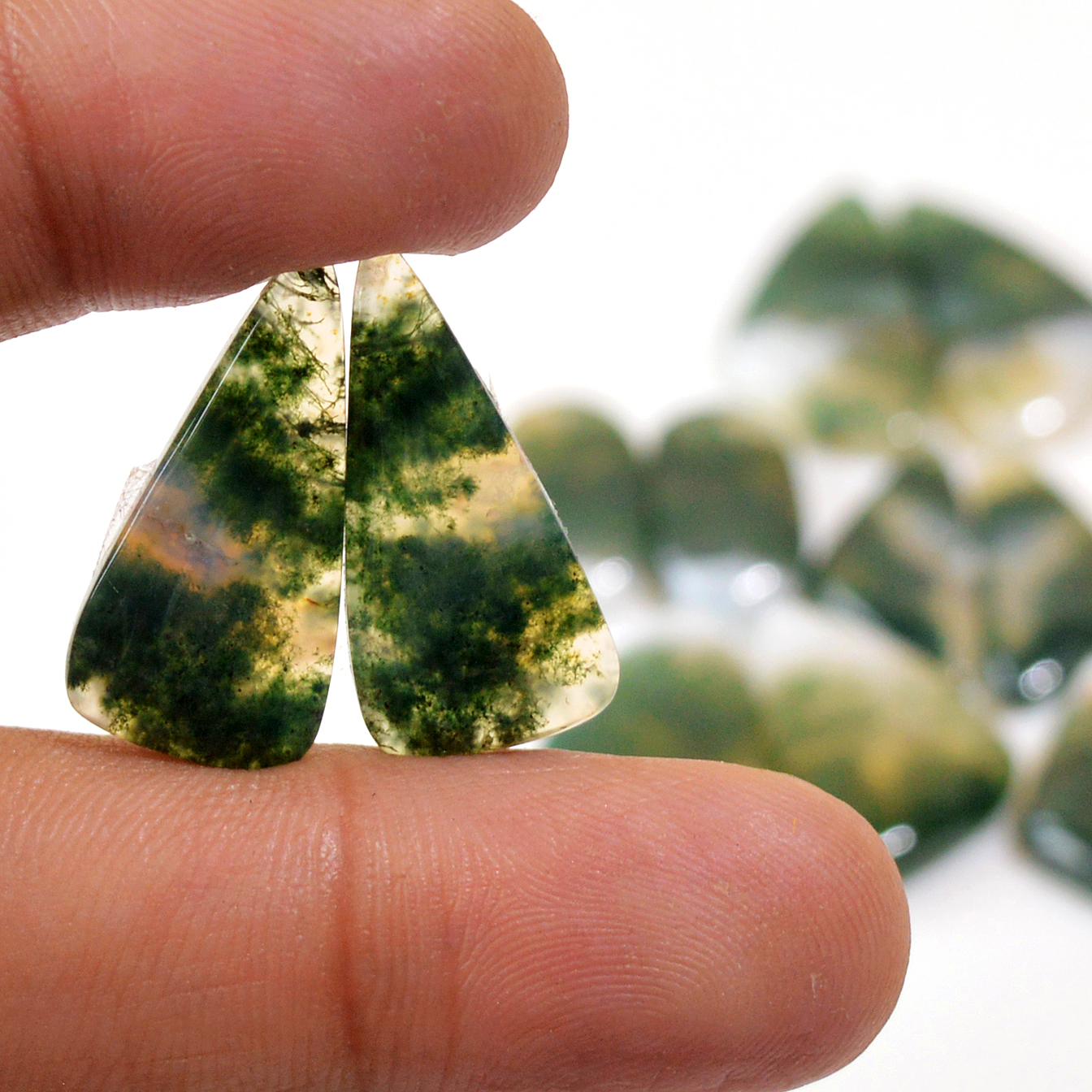 8 Pairs 152 Cts Natural Green Moss Agate Cabochon Gemstone Dangle Earrings Pairs Lot 26x12 18x8mm 18798