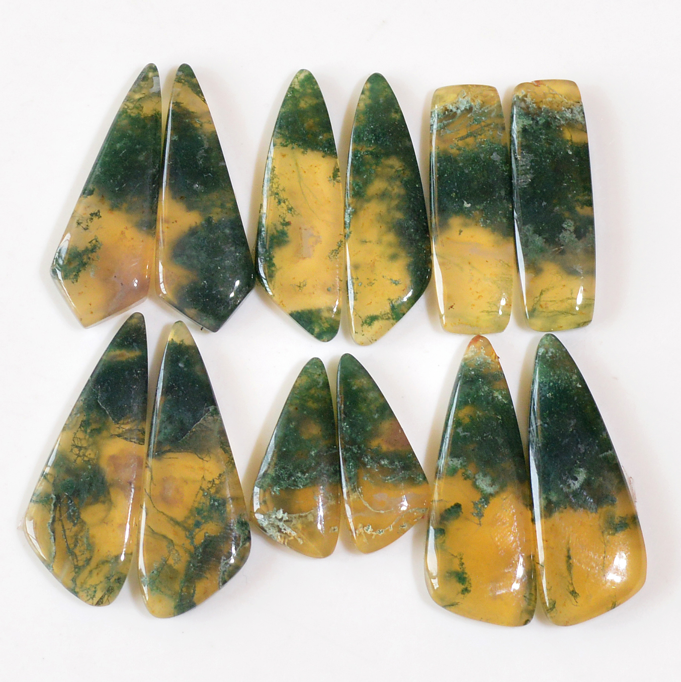 6 Pairs 176 Cts Natural Green Moss Agate Cabochon Gemstone Dangle Earrings Pairs Lot 34x12 23x9mm 18799