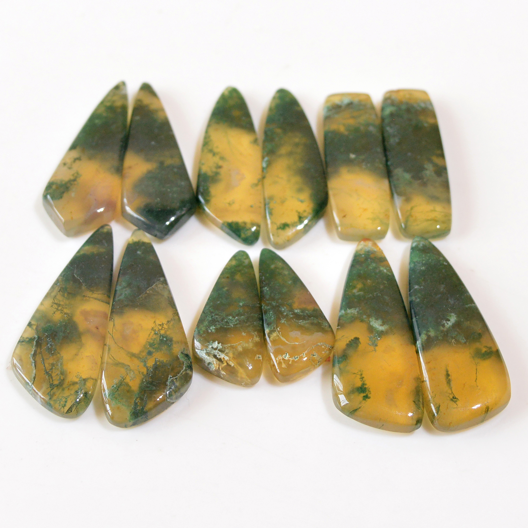 6 Pairs 176 Cts Natural Green Moss Agate Cabochon Gemstone Dangle Earrings Pairs Lot 34x12 23x9mm 18799