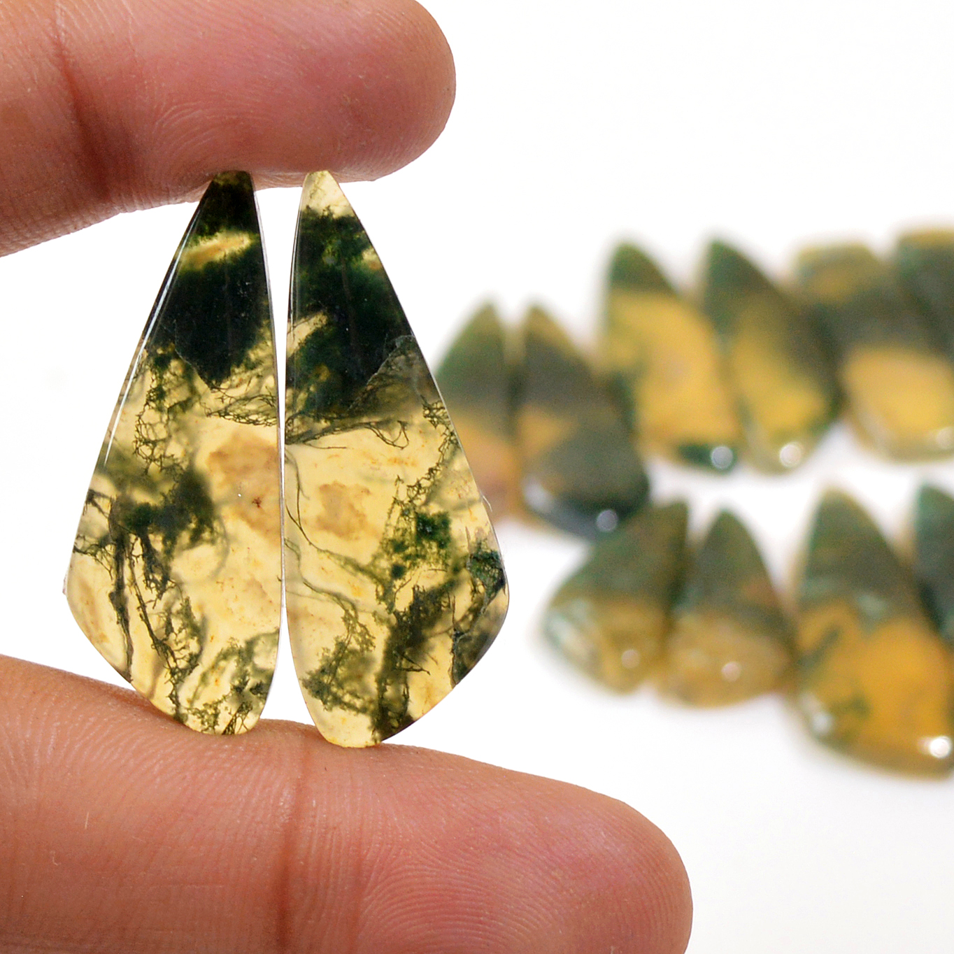 6 Pairs 176 Cts Natural Green Moss Agate Cabochon Gemstone Dangle Earrings Pairs Lot 34x12 23x9mm 18799