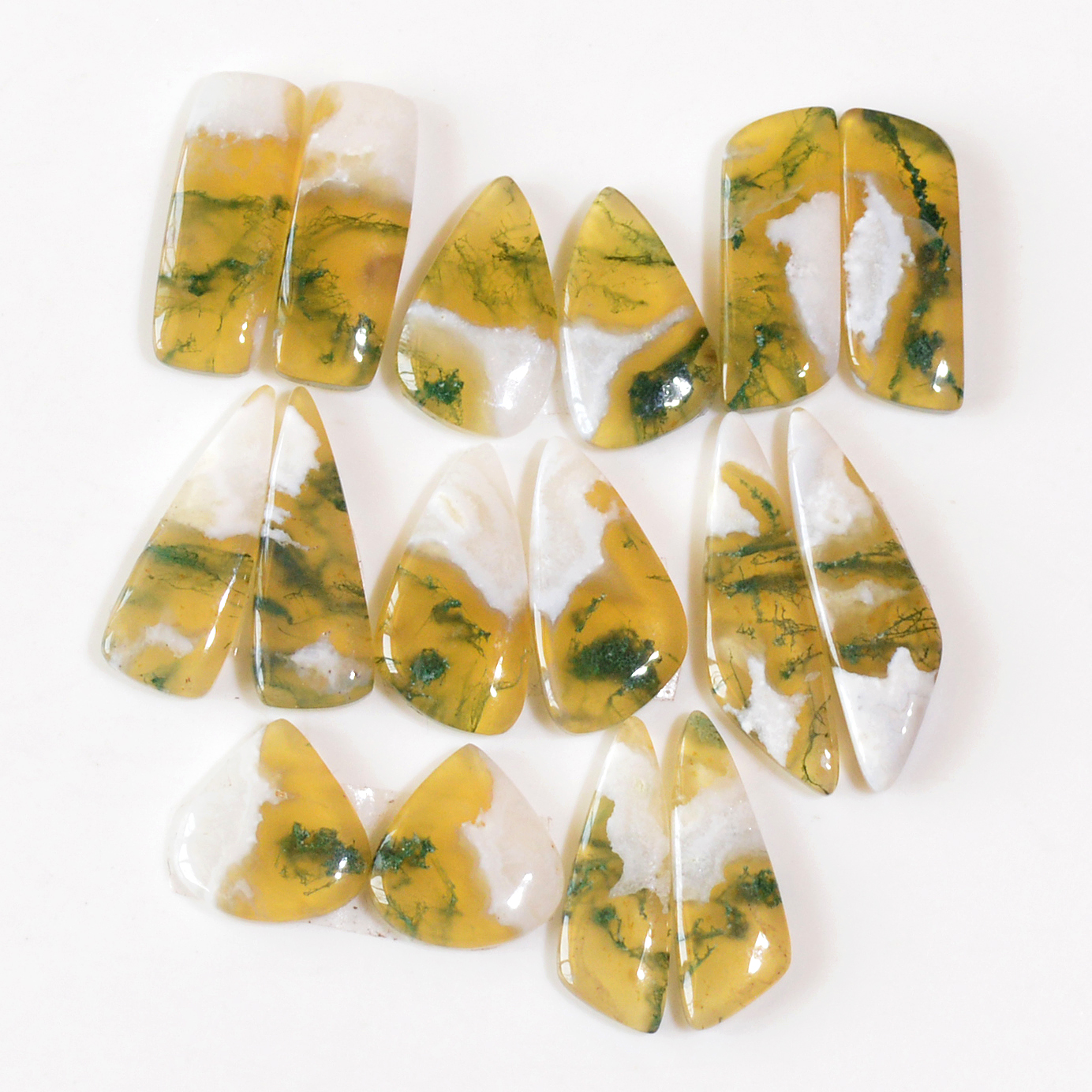 8 Pairs 157 Cts Natural Green Moss Agate Cabochon Gemstone Dangle Earrings Pairs Lot 31x12 14x14mm 18800