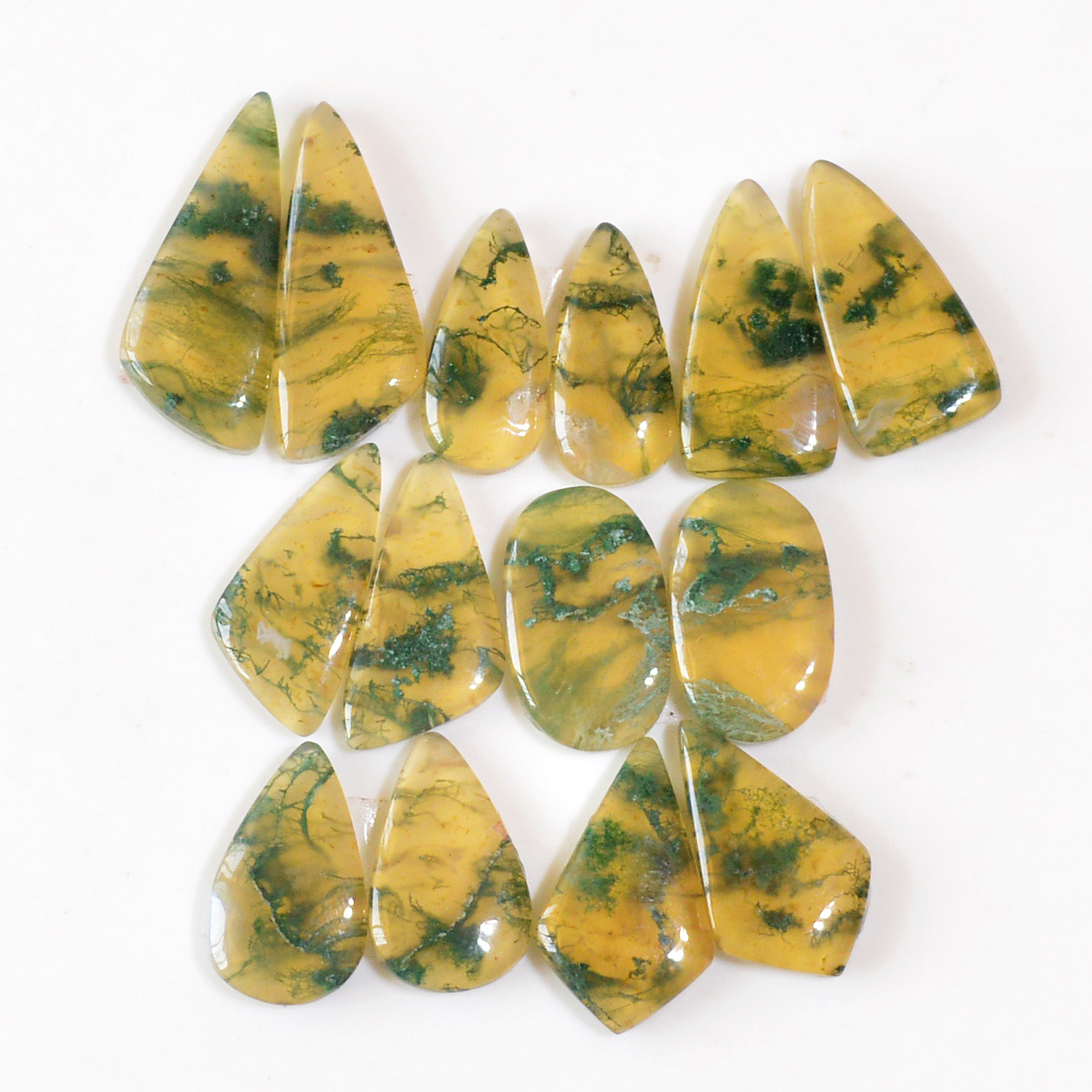 7 Pairs 120 Cts Natural Green Moss Agate Cabochon Gemstone Dangle Earrings Pairs Lot 27x9 19x7mm 18801
