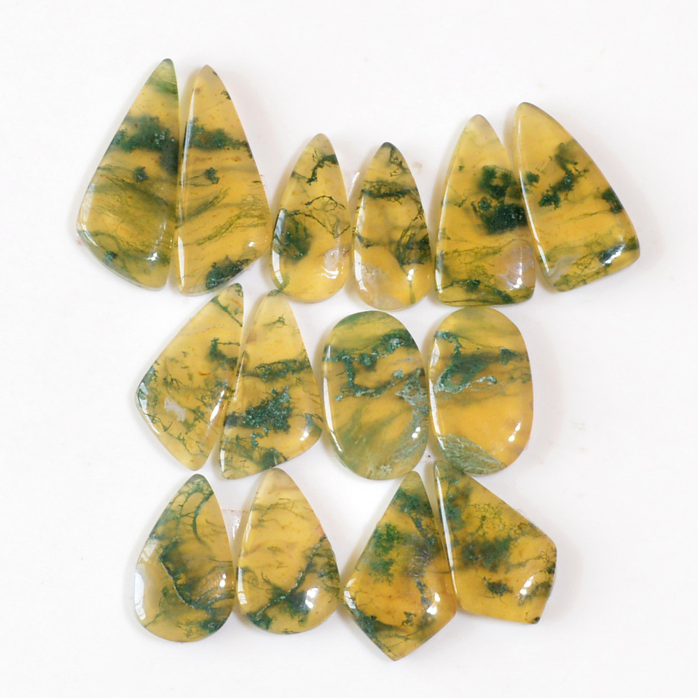 Image of 7 Pairs 120 Cts Natural Green Moss Agate Cabochon Gemstone Dangle Earrings Pairs Lot 27x9 19x7mm #18801