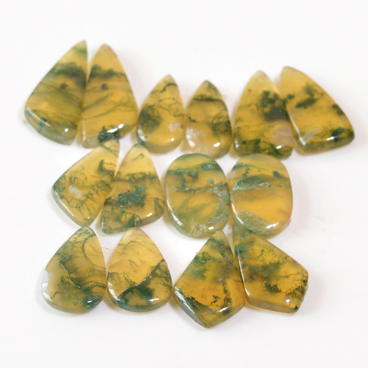 7 Pairs 120 Cts Natural Green Moss Agate Cabochon Gemstone Dangle Earrings Pairs Lot 27x9 19x7mm 18801