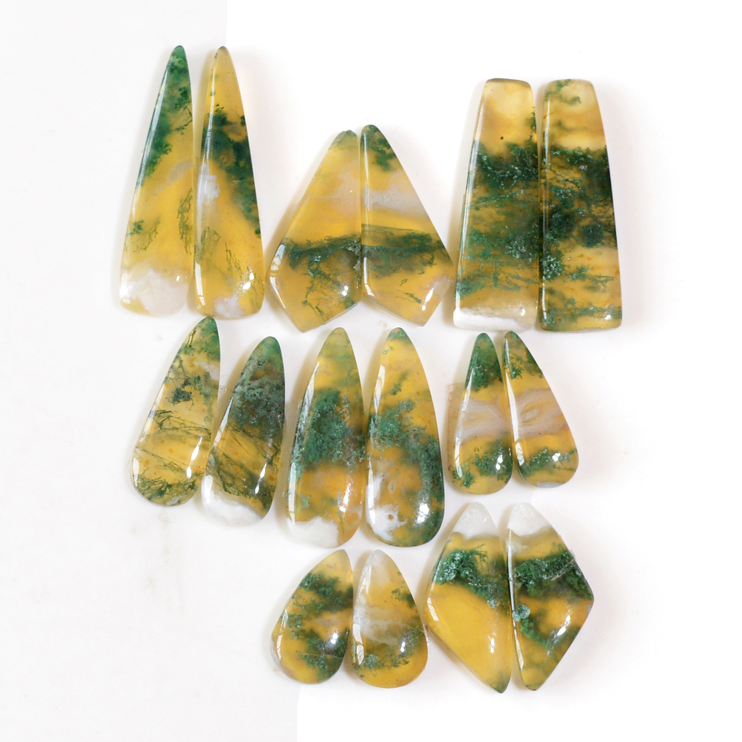 8 Pairs 131 Cts Natural Green Moss Agate Cabochon Gemstone Dangle Earrings Pairs Lot 30x8 14x7mm 18802