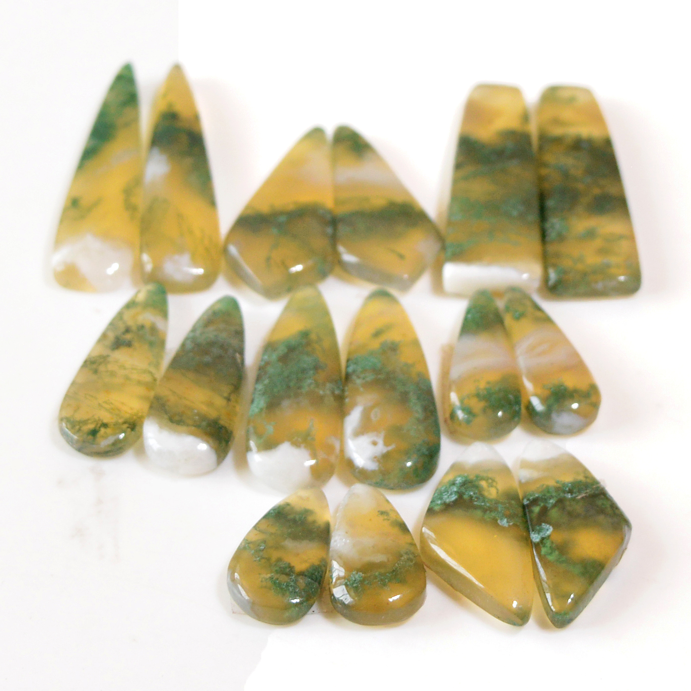 8 Pairs 131 Cts Natural Green Moss Agate Cabochon Gemstone Dangle Earrings Pairs Lot 30x8 14x7mm 18802