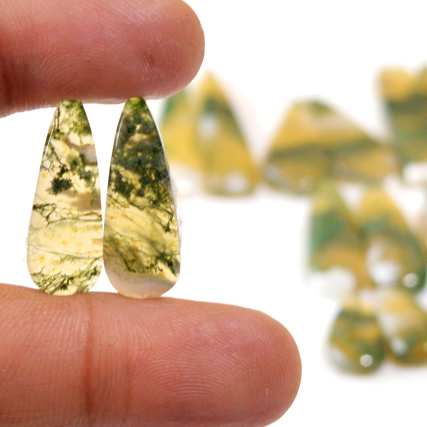 8 Pairs 131 Cts Natural Green Moss Agate Cabochon Gemstone Dangle Earrings Pairs Lot 30x8 14x7mm 18802