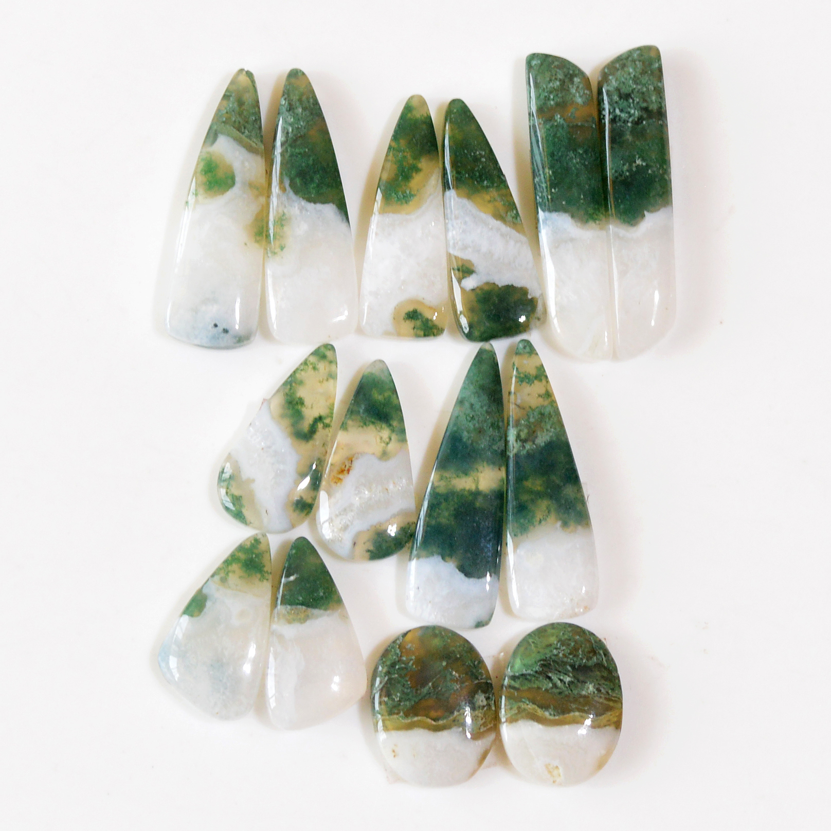 7 Pairs 141 Cts Natural Green Moss Agate Cabochon Gemstone Dangle Earrings Pairs Lot 33x5 15x11mm 18803