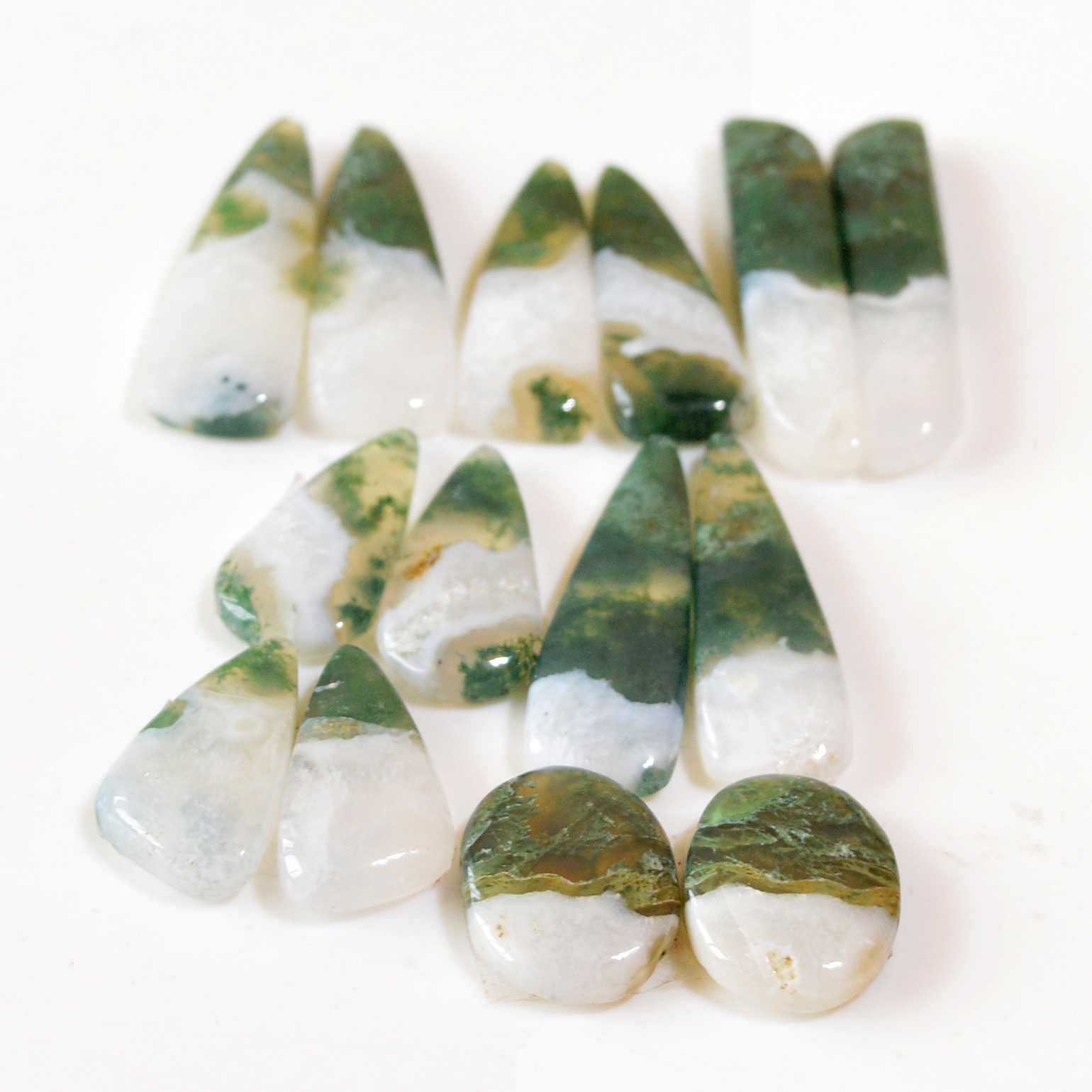 7 Pairs 141 Cts Natural Green Moss Agate Cabochon Gemstone Dangle Earrings Pairs Lot 33x5 15x11mm 18803