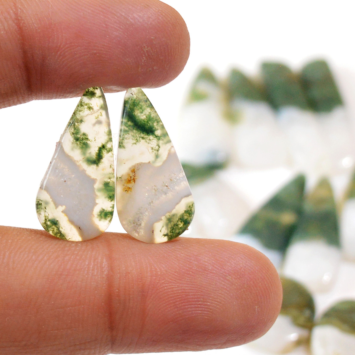 7 Pairs 141 Cts Natural Green Moss Agate Cabochon Gemstone Dangle Earrings Pairs Lot 33x5 15x11mm 18803