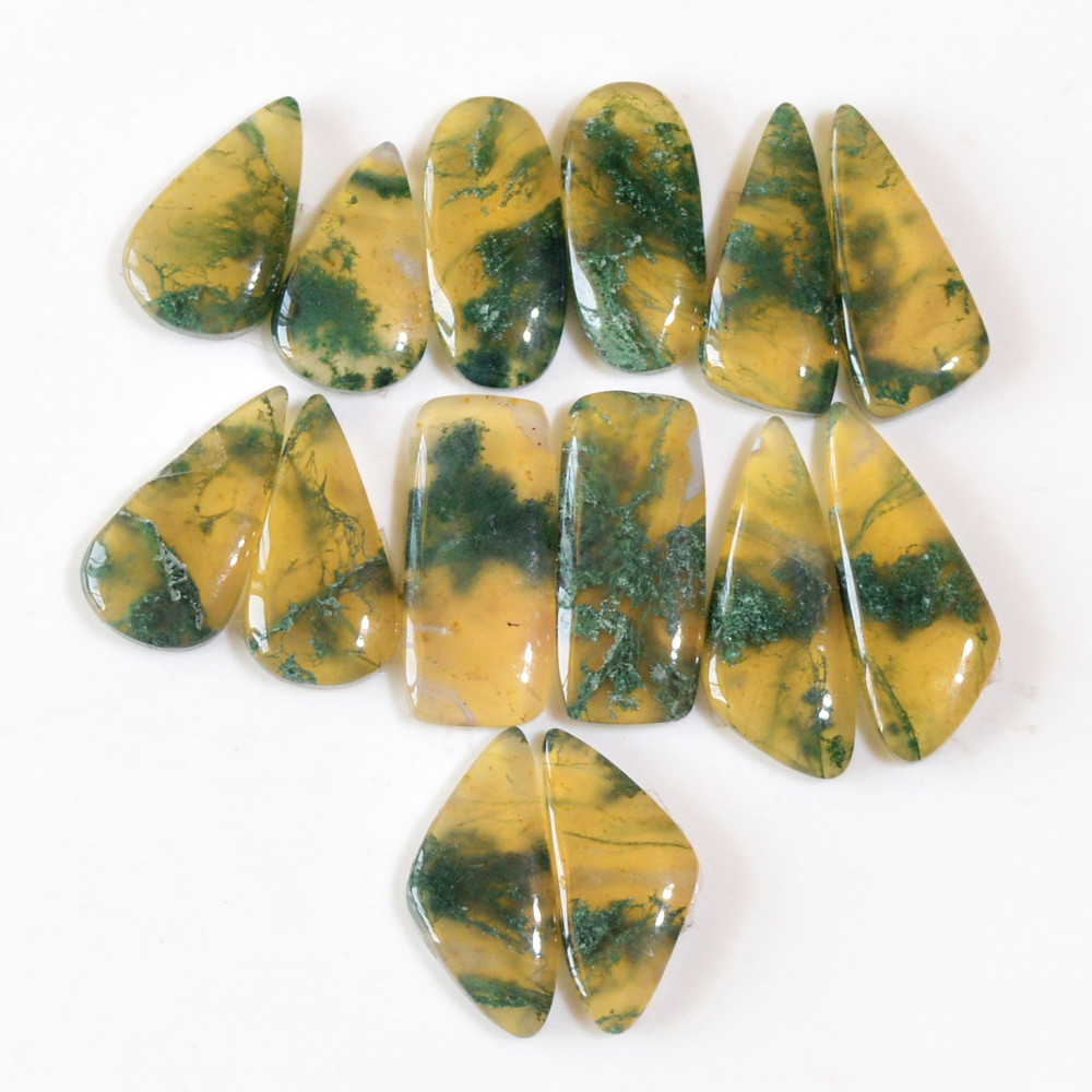 Image of 7 Pairs 137 Cts Natural Green Moss Agate Cabochon Gemstone Dangle Earrings Pairs Lot 25x9 17x10mm #18804