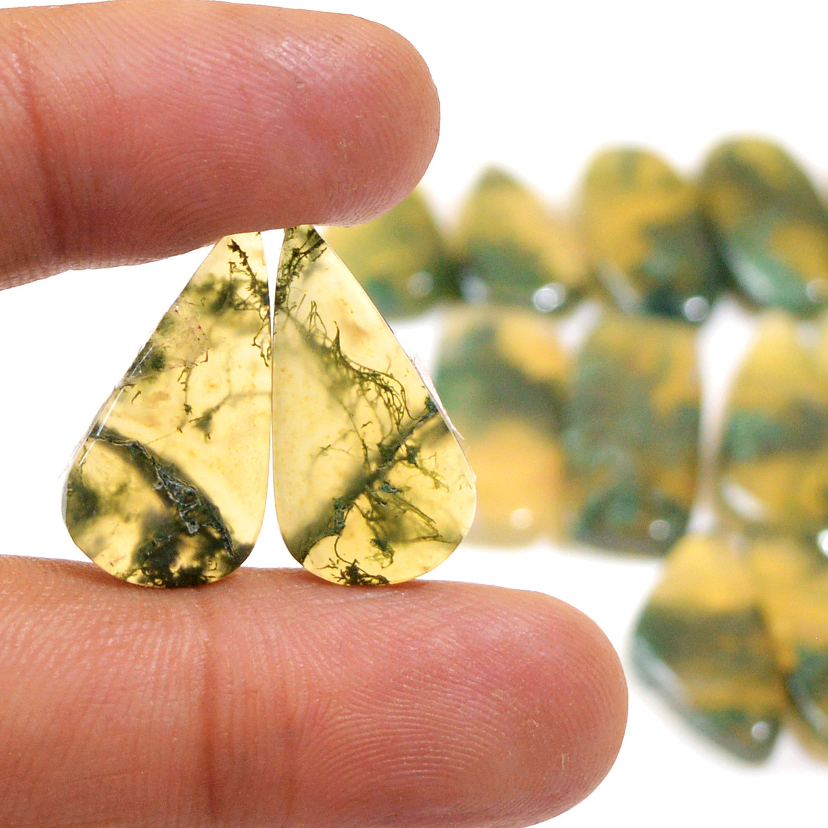 7 Pairs 137 Cts Natural Green Moss Agate Cabochon Gemstone Dangle Earrings Pairs Lot 25x9 17x10mm 18804