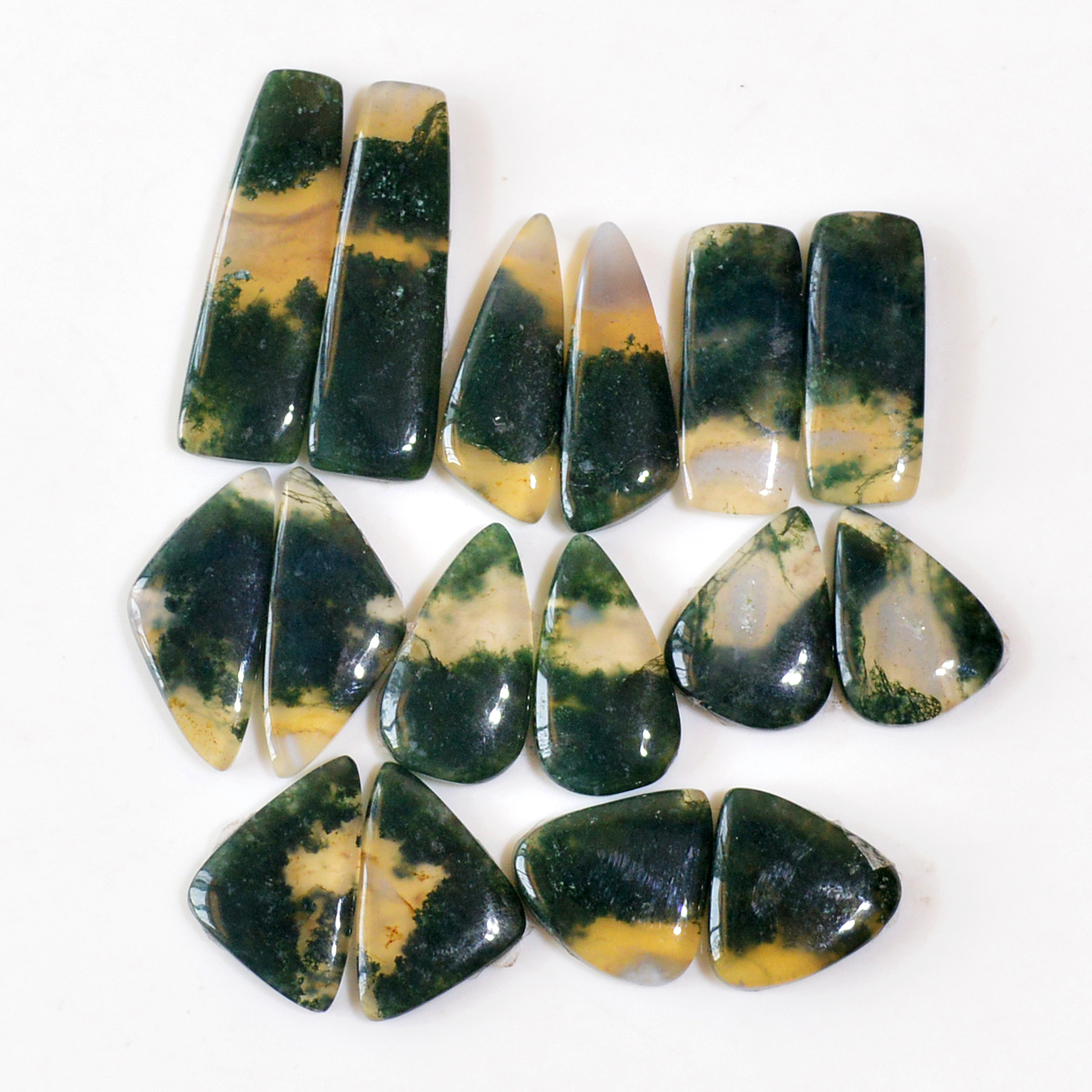 8 Pairs 148 Cts Natural Green Moss Agate Cabochon Gemstone Dangle Earrings Pairs Lot 32x8 17x12mm 18805