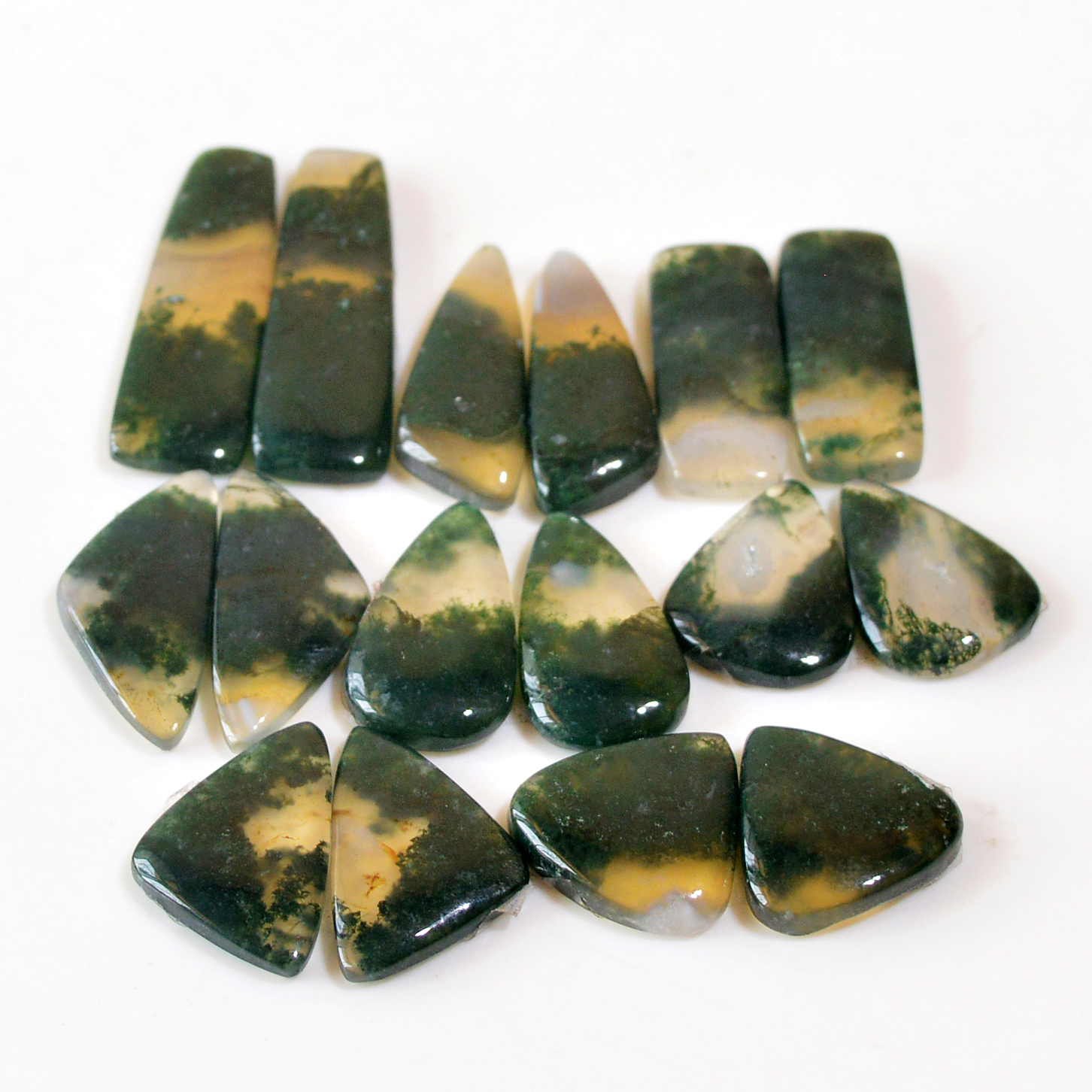 8 Pairs 148 Cts Natural Green Moss Agate Cabochon Gemstone Dangle Earrings Pairs Lot 32x8 17x12mm 18805