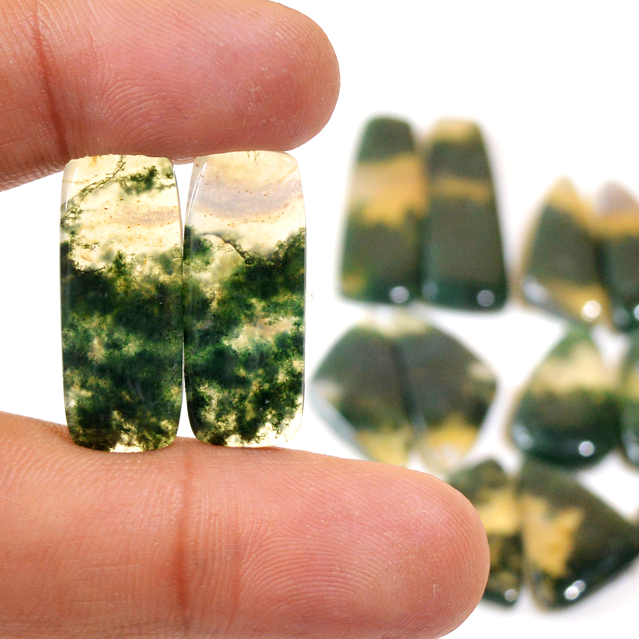 8 Pairs 148 Cts Natural Green Moss Agate Cabochon Gemstone Dangle Earrings Pairs Lot 32x8 17x12mm 18805