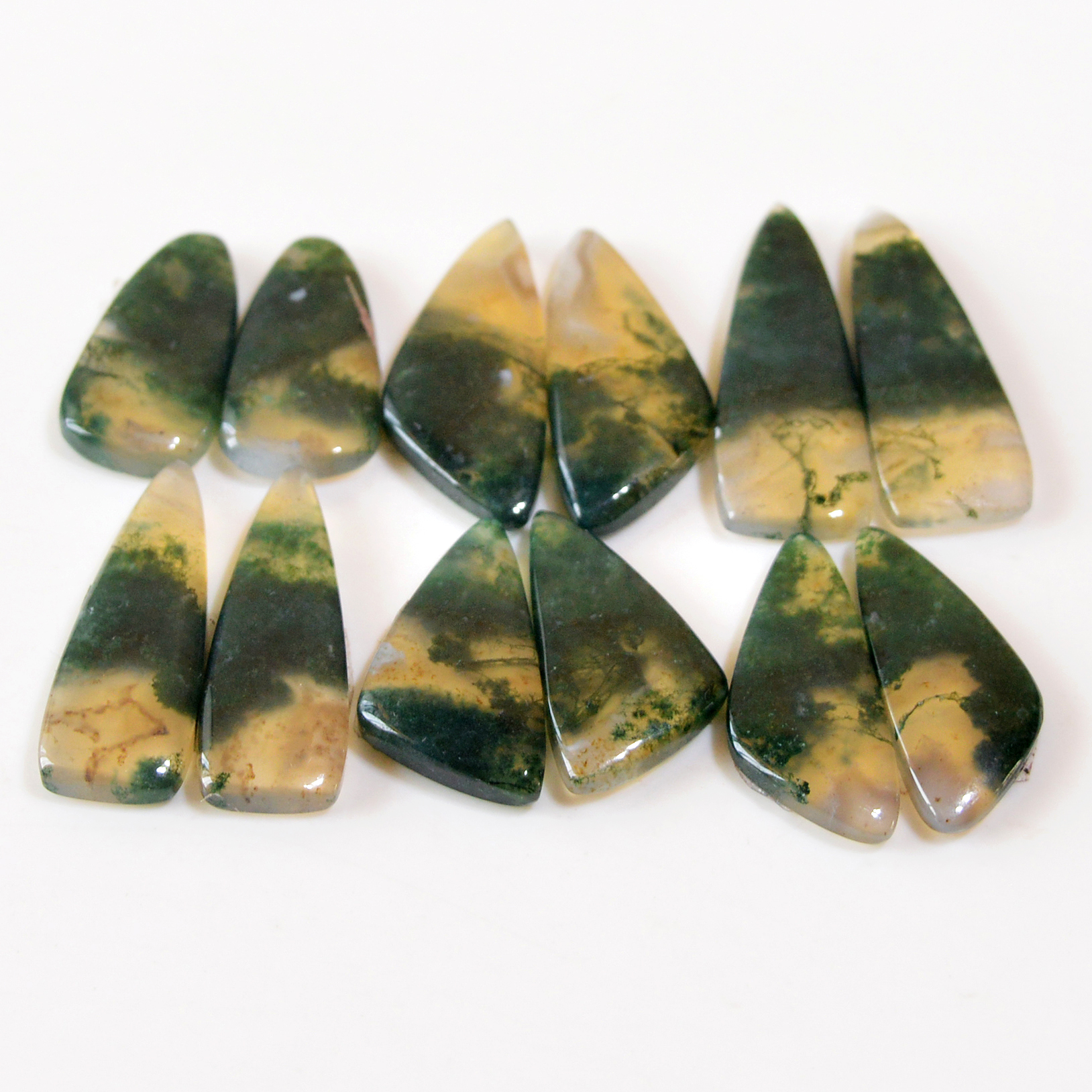 6 Pairs 113 Cts Natural Green Moss Agate Cabochon Gemstone Dangle Earrings Pairs Lot 29x9 21x9mm 18807