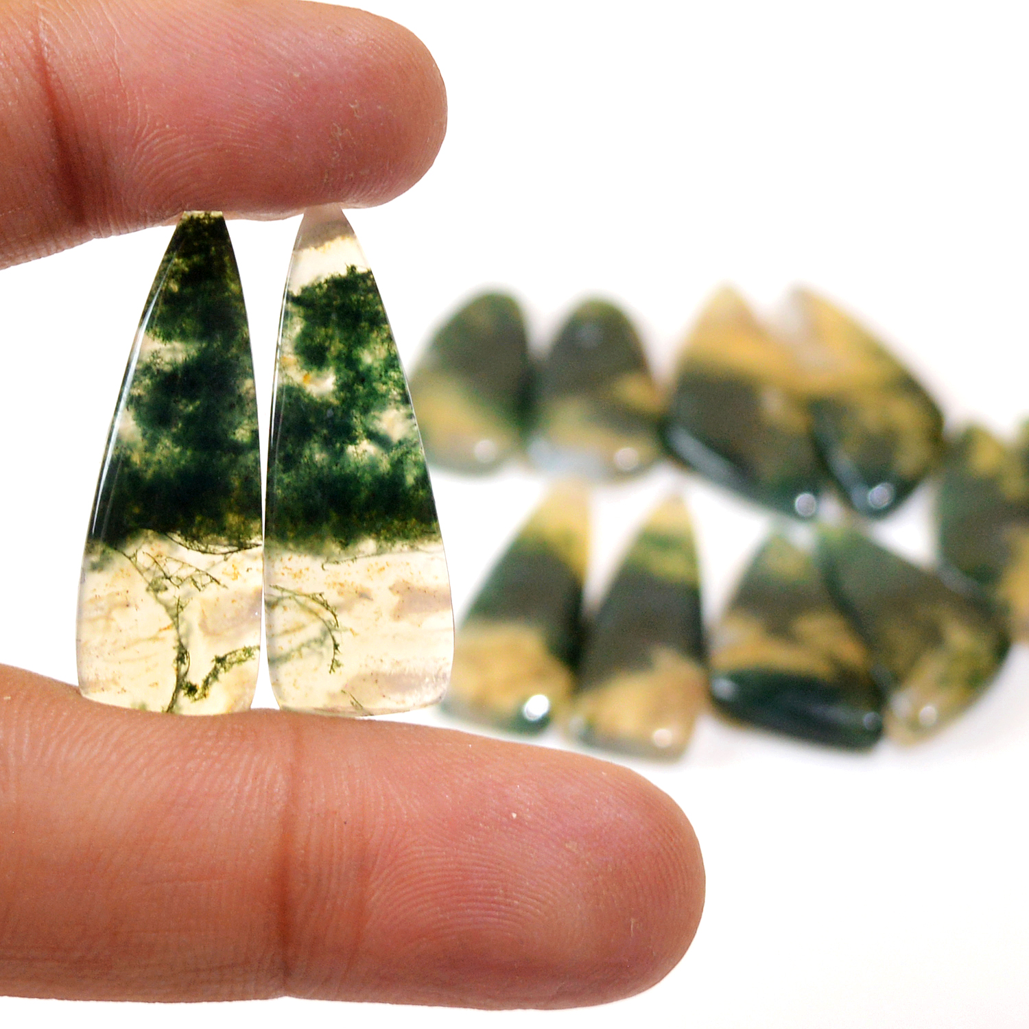 6 Pairs 113 Cts Natural Green Moss Agate Cabochon Gemstone Dangle Earrings Pairs Lot 29x9 21x9mm 18807