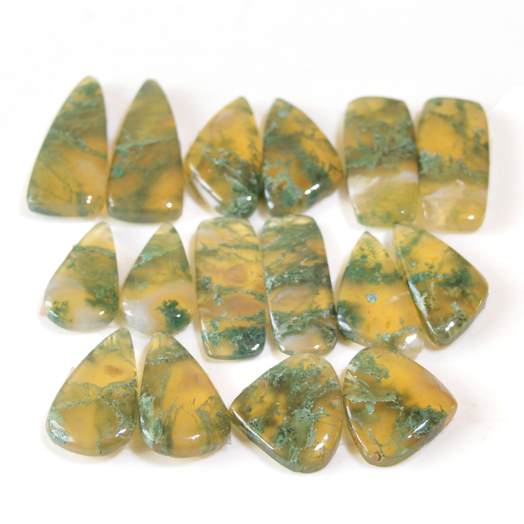 8 Pairs 142 Cts Natural Green Moss Agate Cabochon Gemstone Dangle Earrings Pairs Lot 25x9 17x9mm 18808