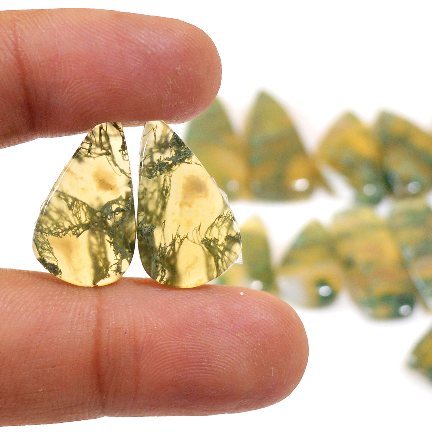 8 Pairs 142 Cts Natural Green Moss Agate Cabochon Gemstone Dangle Earrings Pairs Lot 25x9 17x9mm 18808