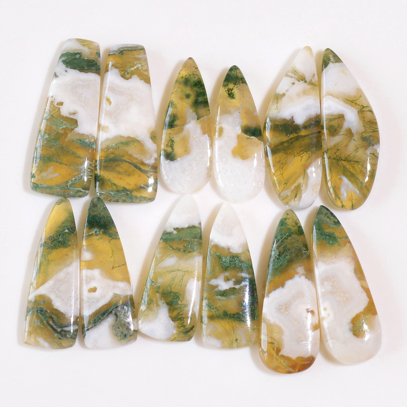 6 Pairs 117 Cts Natural Green Moss Agate Cabochon Gemstone Dangle Earrings Pairs Lot 27x8 22x7mm 18809